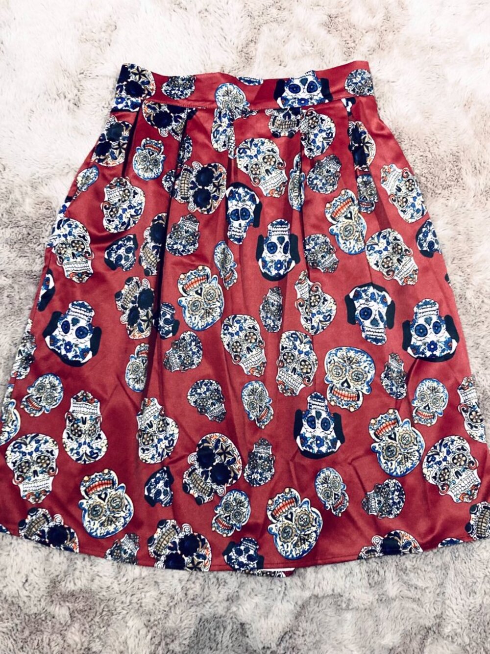 Hide & Seek Calavera Sugar Skulls High-Waist A-Line Skirt with Pockets